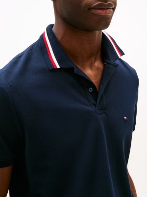 blauw regular fit polo met signature-kraag voor heren - tommy hilfiger