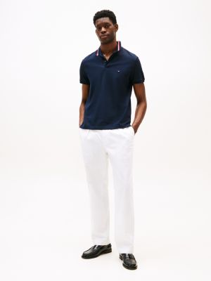 blauw regular fit polo met signature-kraag voor heren - tommy hilfiger