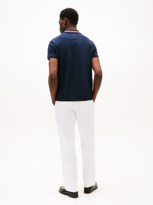 blauw regular fit polo met signature-kraag voor heren - tommy hilfiger