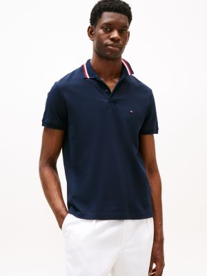 blue regular fit poloshirt mit branding am kragen für herren - tommy hilfiger