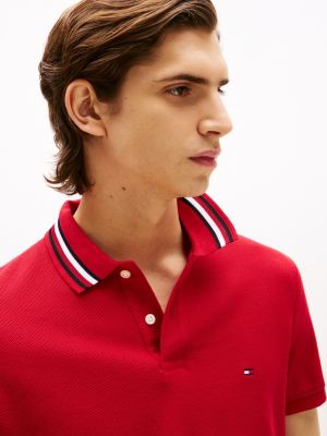 red regular fit signature collar polo shirt for men tommy hilfiger