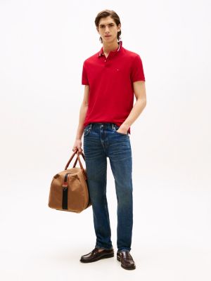 polo coupe standard à col emblématique rouge pour hommes tommy hilfiger