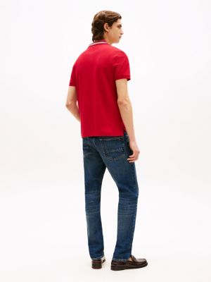 rood regular fit polo met signature-kraag voor heren - tommy hilfiger