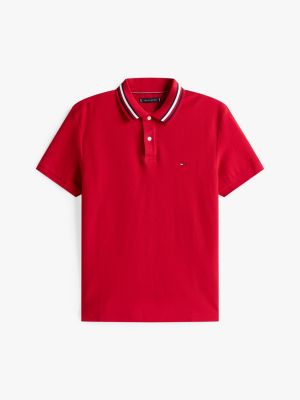 rood regular fit polo met signature-kraag voor heren - tommy hilfiger