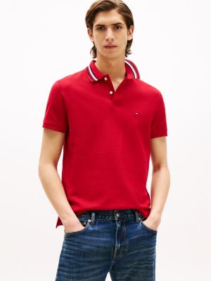 red regular fit signature collar polo shirt for men tommy hilfiger