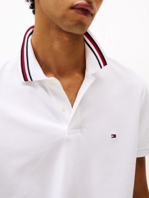 polo coupe standard à col emblématique blanc pour hommes tommy hilfiger