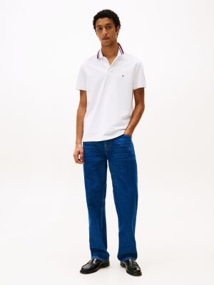 polo coupe standard à col emblématique blanc pour hommes tommy hilfiger