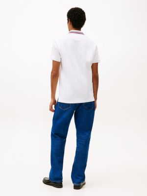 polo coupe standard à col emblématique blanc pour hommes tommy hilfiger