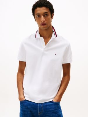 white regular fit signature collar polo shirt for men tommy hilfiger