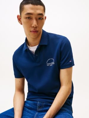 blau regular fit poloshirt mit bogen-logo für herren - tommy hilfiger