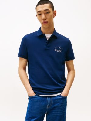 blue regular fit poloshirt met gebogen logo voor heren - tommy hilfiger