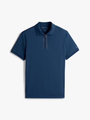 blue regular fit zip placket polo shirt for men tommy hilfiger