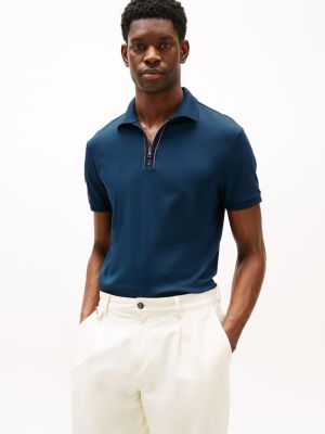 blue regular fit poloshirt met rits voor heren - tommy hilfiger