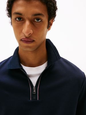 polo à patte de fermeture éclair bleu pour hommes tommy hilfiger