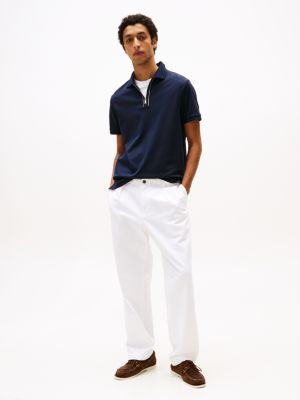 polo à patte de fermeture éclair bleu pour hommes tommy hilfiger