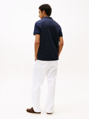 polo à patte de fermeture éclair bleu pour hommes tommy hilfiger