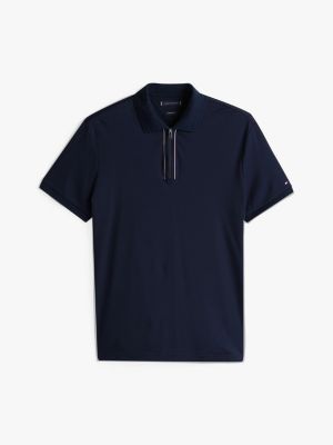 polo à patte de fermeture éclair bleu pour hommes tommy hilfiger