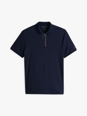 blue regular fit zip placket polo shirt for men tommy hilfiger