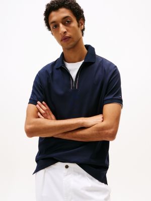 polo à patte de fermeture éclair bleu pour hommes tommy hilfiger