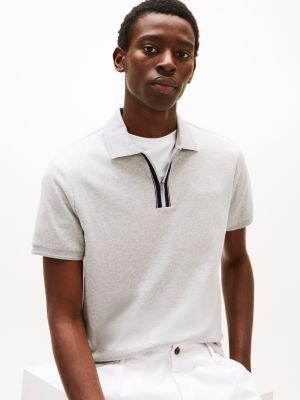 polo à patte de fermeture éclair gris pour hommes tommy hilfiger