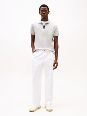 polo à patte de fermeture éclair gris pour hommes tommy hilfiger