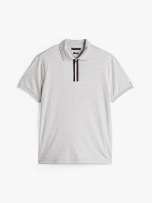 polo à patte de fermeture éclair gris pour hommes tommy hilfiger