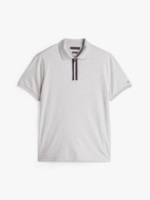 grey regular fit zip placket polo shirt for men tommy hilfiger