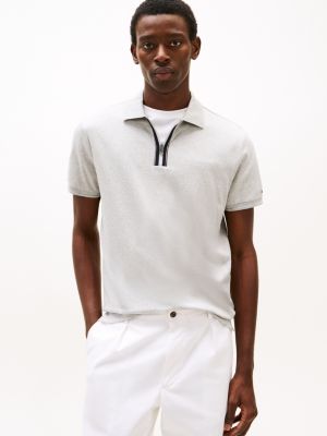 polo à patte de fermeture éclair gris pour hommes tommy hilfiger