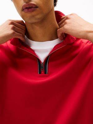 polo à patte de fermeture éclair rouge pour hommes tommy hilfiger