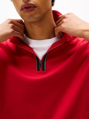 red regular fit zip placket polo shirt for men tommy hilfiger