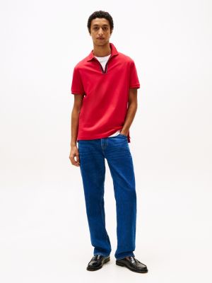 rood regular fit poloshirt met rits voor heren - tommy hilfiger