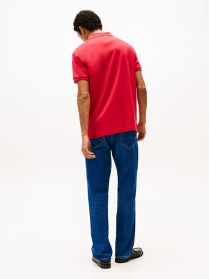 polo à patte de fermeture éclair rouge pour hommes tommy hilfiger