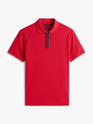 red regular fit zip placket polo shirt for men tommy hilfiger