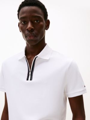 white regular fit zip placket polo shirt for men tommy hilfiger