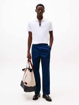 polo à patte de fermeture éclair blanc pour hommes tommy hilfiger