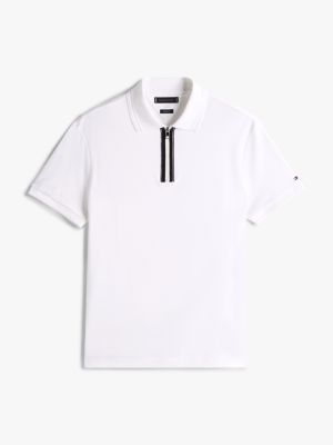 polo à patte de fermeture éclair blanc pour hommes tommy hilfiger