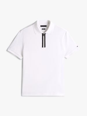 white regular fit zip placket polo shirt for men tommy hilfiger