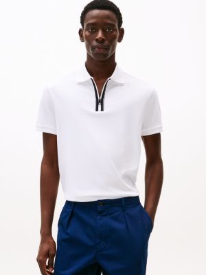 polo à patte de fermeture éclair blanc pour hommes tommy hilfiger