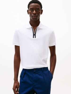 wit regular fit poloshirt met rits voor heren - tommy hilfiger