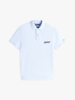 blue regular fit logo embroidery polo shirt for men tommy hilfiger