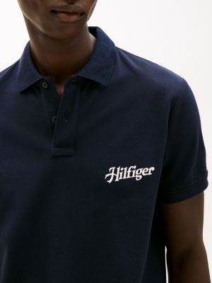 blue regular fit logo embroidery polo shirt for men tommy hilfiger