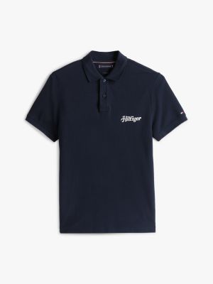 blue regular fit logo embroidery polo shirt for men tommy hilfiger