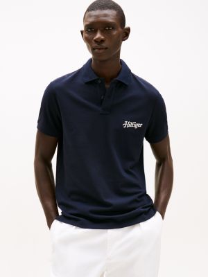 blue regular fit logo embroidery polo shirt for men tommy hilfiger