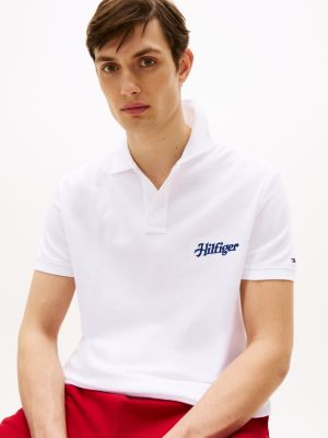 white regular fit logo embroidery polo shirt for men tommy hilfiger