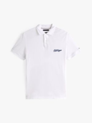 white regular fit logo embroidery polo shirt for men tommy hilfiger