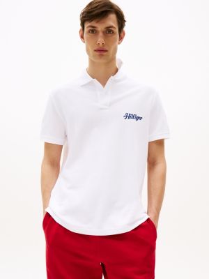 white regular fit logo embroidery polo shirt for men tommy hilfiger