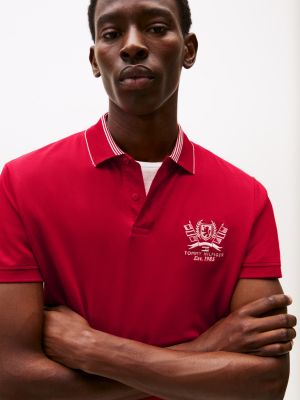 polo de corte regular con escudo th bordado roja de hombres tommy hilfiger