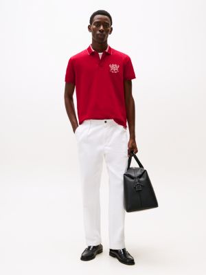 polo de corte regular con escudo th bordado roja de hombres tommy hilfiger