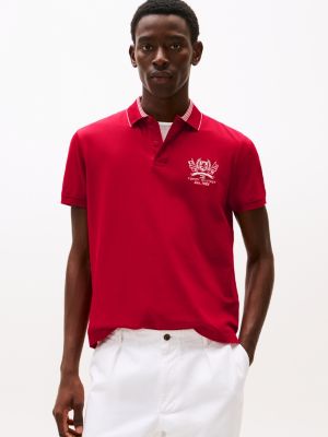 red regular fit poloshirt met geborduurd embleem voor heren - tommy hilfiger