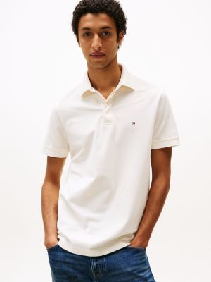 polo à patte de boutonnage invisible blanc pour hommes tommy hilfiger